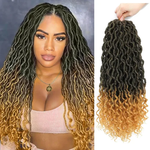 Miniatura 23 de Trenzas postizas Goddess, 6 paquetes de 18 pulgadas, cabello lacio, trenzado con ganchillo, para mujeres negras, trenzas postizas ombre con puntas
