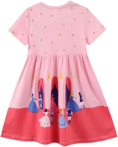 Miniatura 6 de Vestidos casuales para niñas pequeñas, paquete de 2 unidades, de algodón, manga larga, cuello redondo, gráficos, de dibujos animados, para 3 a 6 años