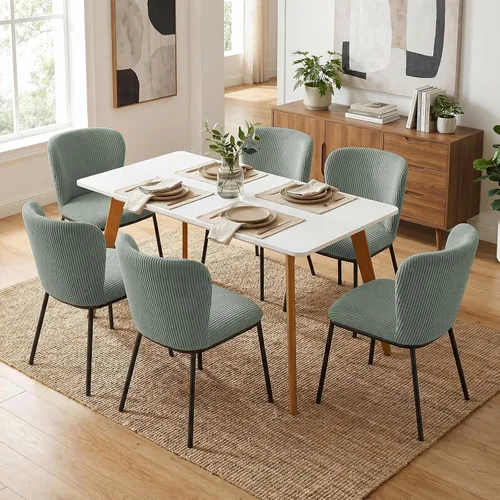 Miniatura 12 de SIMTONAL Juego de 2 sillas de comedor tapizadas, sillas de cocina de pana sin brazos con asiento de espuma viscoelástica, patas de metal negro