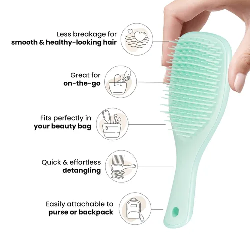 Miniatura 6 de Tangle Teezer Cepillo desenredante fino y frágil, elimina nudos y reduce la rotura, grande y tamaño de viaje, azul y menta