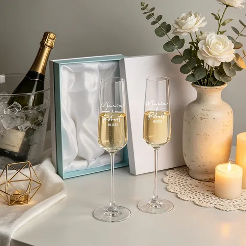 Miniatura 7 de Copas de champán de boda personalizadas, juego de 2, copas de brindis Mr & Mrs para novia y novio, nombre y fecha grabados, regalos personalizados