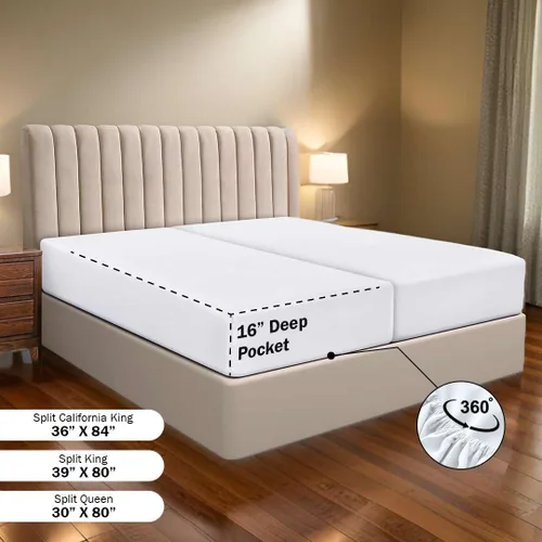 Miniatura 4 de Ready To Rest Juego de sábanas divididas 100% de algodón egipcio tamaño California King para cama ajustable de 5 piezas, se adapta a colchones