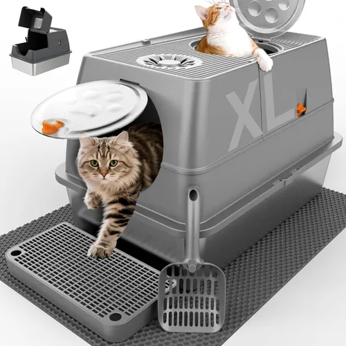 Miniatura 9 de 2PACK Stainless Steel Litter Box with Lid, XL Extra Large Litter Box Enclosed Top Entry Metal Litterbox for Big Cats & Multi-Cats, Easy Cleaning