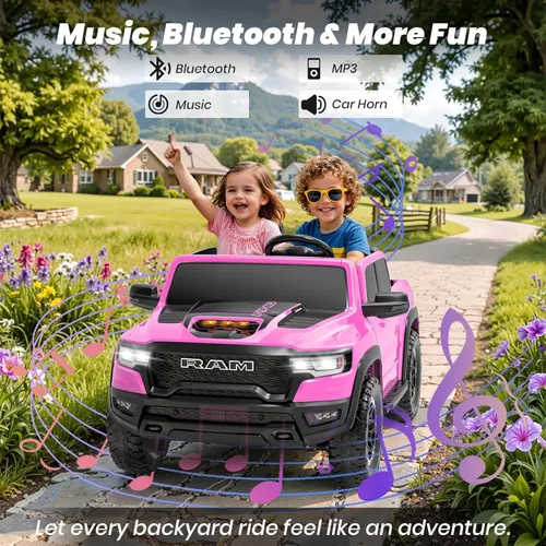 Miniatura 6 de RAM 1500 RHO 24V con licencia, coche de montar para niños de 2 plazas, coche rosa para niñas con control remoto, coche eléctrico para niños