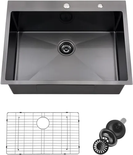 Miniatura 10 de Fregadero de 15x15 pulgadas para estación de trabajo de barra Fregadero de acero inoxidable T304 calibre 16 de montaje superior Tazón único