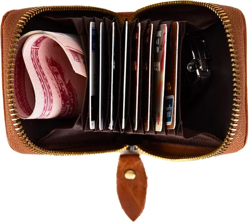 Miniatura 3 de BRASS TACKS Leathercraft Vintage Handmade Full Top Grain Leather Wallet RFID Blocking Multi Card Case with Zipper Pocket Card Holder for Men Women