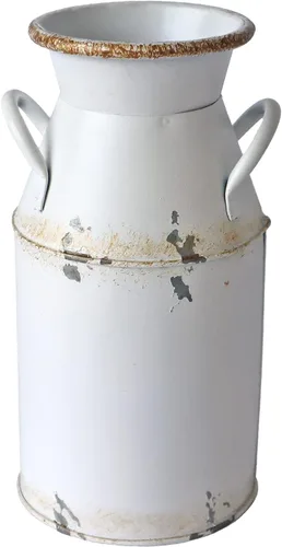 Lata de leche galvanizada, jarrón retro antiguo, maceta de metal, rústico, vintage, primitivo, soporte para flores, planta de campo para decoración