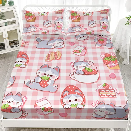 Miniatura 29 de AILONEN Lovely Bear - Juego de sábanas bajeras tamaño Queen, juego de ropa de cama con pajarita de dibujos animados para niños y niñas, sábana