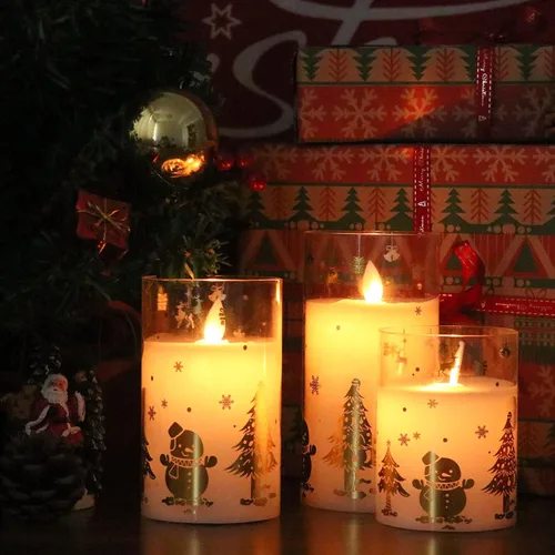 Miniatura 5 de Velas de Navidad sin llama que funcionan con pilas, control remoto y temporizador parpadeante, velas LED de pilar de cristal, mecha móvil, cera