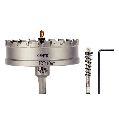 Miniatura 12 de 10 piezas (16-54 mm) Kit de sierra perforadora de carburo TCT para metales duros. Incluye 2 brocas de titanio, 1 broca piloto escalonada y 2 llaves