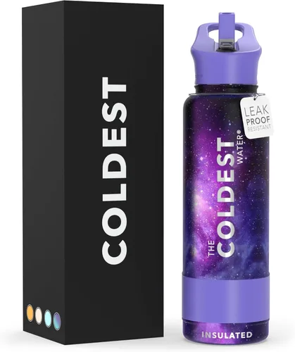 Miniatura 11 de Coldest - Botella para agua con tapa que incluye pajilla, térmica y metálica (acero inoxidable), para hombres y mujeres, color morado