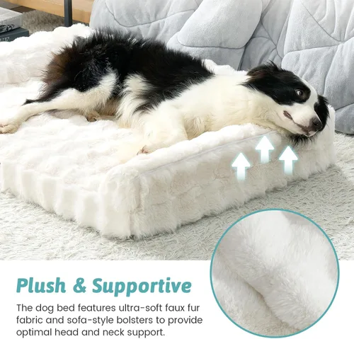 Miniatura 4 de COZY KISS Cama ortopédica de piel sintética de conejo para perro, cama grande para perro, sofá de espuma de apoyo para mascotas con funda de forro