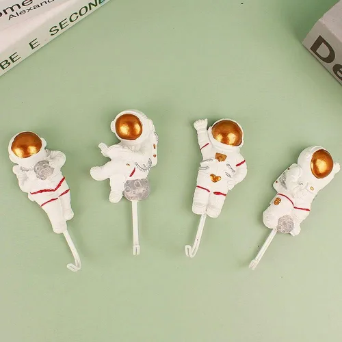Miniatura 2 de gofidin 4 ganchos creativos de astronauta modelo de dibujos animados planeta cocina fuerte pegamento colgador puerta sin clavos detrás del llavero