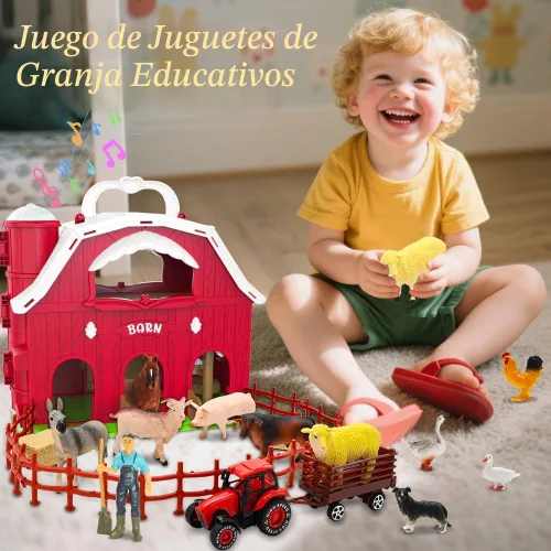 Miniatura 6 de Juguetes de granero rojo para niños pequeños de 1 a 3 años, figuras de animales de granja con tractor para niños de 2, 3, 4, 5 años, juguetes