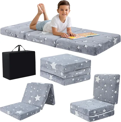 Miniatura 18 de MeMoreCool Colchón de suelo plegable para niños, Glow de 57x22 pulgadas, colchoneta para dormir y guardería para niños pequeños, futón plegable