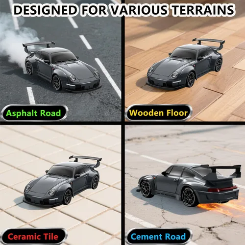 Miniatura 5 de Auto de Deriva RC, Vehículo de Control Remoto Escala 1:24 con Luces LED, Neumáticos de Deriva y Dos Baterías, Idea de Regalo de Juguete Deportivo