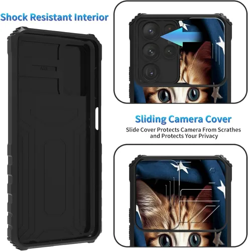 Miniatura 157 de Funda para Samsung Galaxy S22 Ultra 5G, Galaxy S22 Ultra con cubierta de cámara deslizante, funda resistente de doble capa con función atril Black