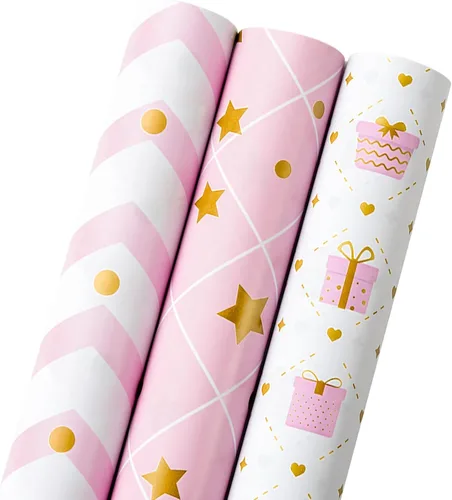 Miniatura 14 de MAYPLUSS rollo de papel de regalo para cumpleaños - mini rollo - 17 pulgadas x 120 pulgadas por rollo - tiras de globo rojo, letras de feliz Feliz