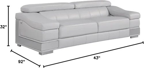 Miniatura 12 de BlackJack Furniture Salerno - Sofá moderno y contemporáneo de cuero italiano de grano superior, color gris rinoceronte