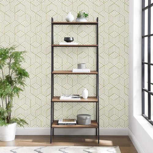 Miniatura 3 de CiCiwind Papel tapiz bohemio para despegar y pegar, papel de contacto geométrico moderno blanco y dorado para gabinetes, papel tapiz autoadhesivo