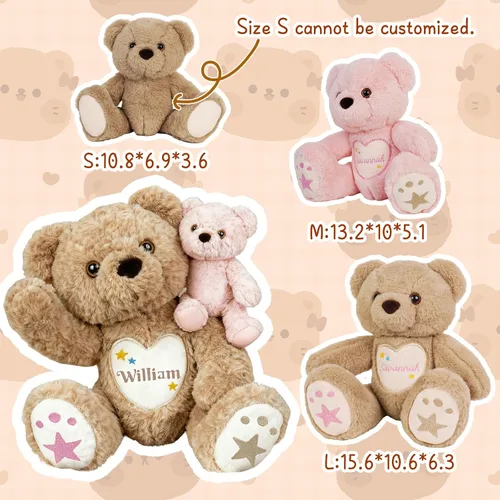 Miniatura 5 de Oso de peluche personalizado con nombre bordado, animales de peluche personalizados para bebés, juguetes de peluche de oso para regalos de niña de 3