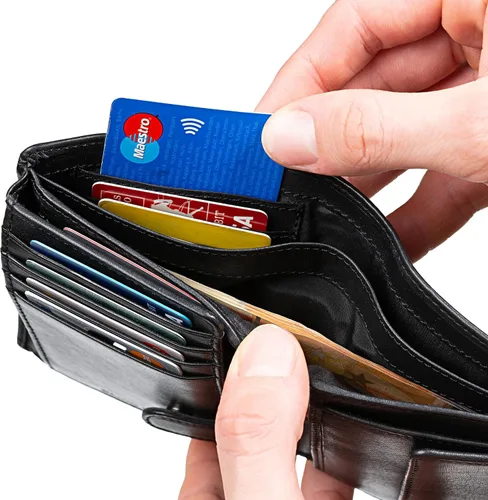 Miniatura 8 de Billetera de cuero para hombre con cierre de moneda con cierre RFID, Bugatti Bronceado, Cartera de cuero para hombre de tamaño completo