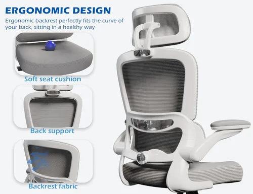 Miniatura 5 de TRALT Silla ergonómica de oficina, silla de escritorio con reposacabezas ajustable, silla de computadora de soporte lumbar, silla cómoda de malla