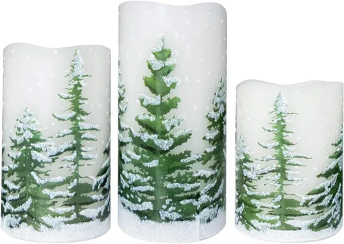 Miniatura 14 de Wondise Velas parpadeantes sin llama con temporizador, funcionan con pilas, cera real, con calcomanía de ciervo dorado, velas LED para decoración
