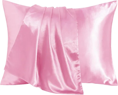 BEDSUM Paquete de 2 fundas de almohada de satén de seda para niños pequeños, fundas de almohada sedosas de lujo con cierre de sobre para bebés, Rosa