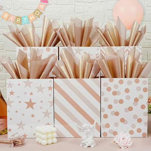 Miniatura 2 de Papel de seda metálico de oro rosa, 60 hojas de papel de seda de oro rosa brillante para bolsas de regalo, manualidades, envoltura de regalos