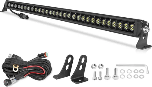 Miniatura 14 de OFFROADTOWN 8inch 120W 2pcs LED Light Bar Amber Single Row Fog Lights LED Pods Slim Offroad Driving Lights Yellow Spot Bumper Light with Wiring