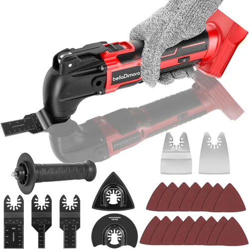 Miniatura 9 de bellaDimora Multiherramienta oscilante compatible con DeWalt 20V MAX, motor sin escobillas de 600 W (6000-20000 OPM), kit de accesorios de 23 piezas