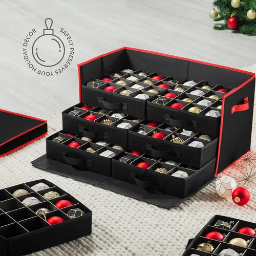 Miniatura 2 de Caja de almacenamiento grande de adornos navideños de alta calidad, con apertura lateral, bandejas estilo cajón, compartimento de 3 pulgadas, 8