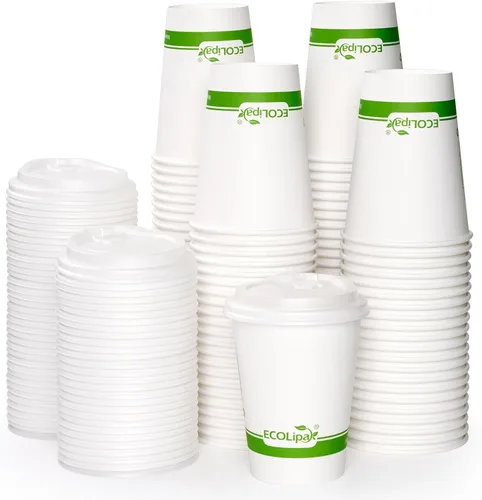 Miniatura 8 de ECOLipak 200 tazas de café de papel compostables de 8 onzas, tazas de café desechables biodegradables con tapa CPLA, tazas de bebida caliente 8 oz