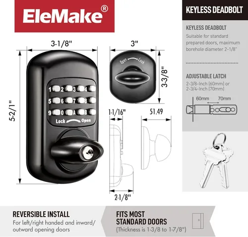 Miniatura 6 de Bravex Cerradura de Pestillo sin Llave con Teclado de Entrada para Puerta de Aleación de Zinc Cerradura Sabbath 100% Mecánica Cerradura Shabbos