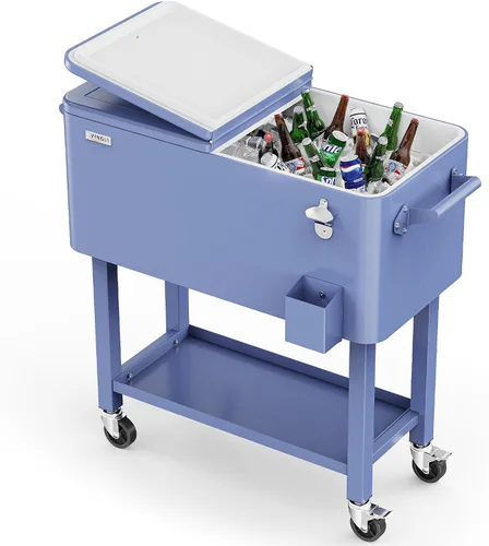 Miniatura 13 de VINGLI Baúl de hielo rodante de 80 cuartos de galón, carrito portátil para fiestas en el patio, bar, con estante, piscina de bebidas con abridor