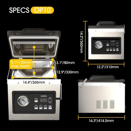 Miniatura 2 de Sellador al vacío de cámara de 10 pulgadas con bomba de aceite, resistente, ideal para alimentos húmedos, líquidos, polvos y Sous Vide, funciona