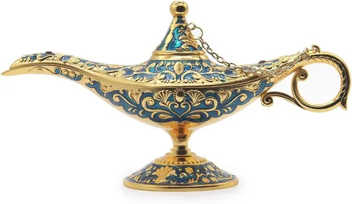 Clásico vintage Aladdin Magic Genie lámpara de disfraz decoración de mesa para el hogar y regalo, azul dorado