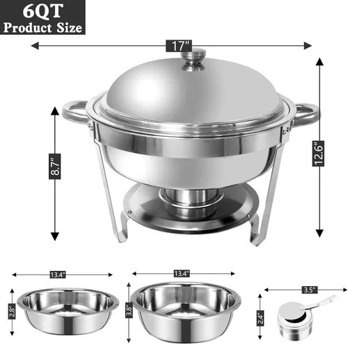 Miniatura 5 de Plato para bufé, servidores redondos de 6 cuartos de galón y calentadores de alimentos, servidores de rozaduras de acero inoxidable para fiestas