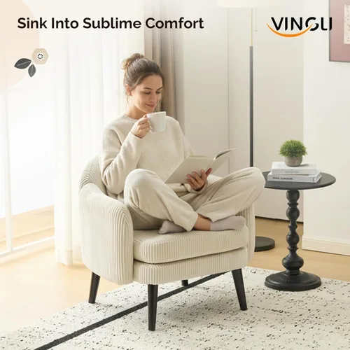 Miniatura 8 de VINGLI Sillón de Acento Moderno Tipo Barril de 30.3" de Ancho con Reposabrazos Track, Patas de Madera Sólida, Cómoda Silla Club Tapizada, Sofá