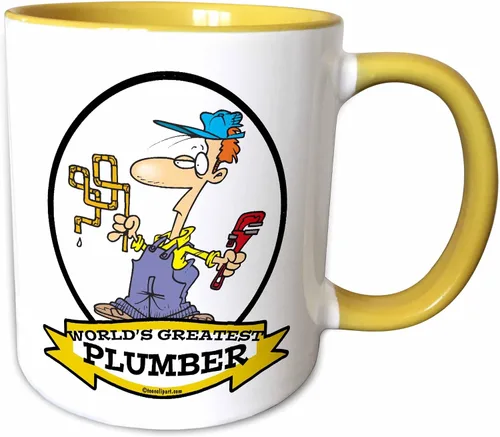 Miniatura 13 de 3dRose Funny Worlds Greatest Plumber II Occupation Job - Taza de cerámica de dibujos animados, 11 onzas, color blanco