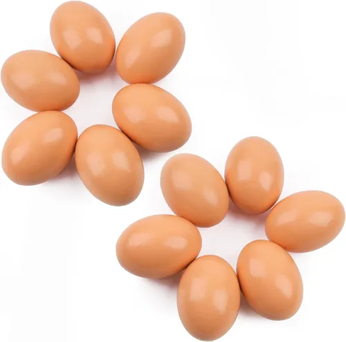 Miniatura 9 de YunKo Huevos de Pascua de madera, 6 piezas de huevos falsos para gallinero, huevos de Pascua para manualidades, huevos de nido marrón para poner
