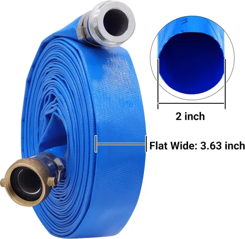 Miniatura 2 de 5.08 cm x 30.48 m Manguera plana de PVC para bomba de agua con racores con oreja de aluminio, conjunto de manguera reforzada para retrolavado