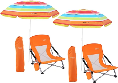 Miniatura 9 de Silla de playa, sillas plegables, portátiles, sillas de playa con paraguas, sillas con sombra para adultos (paquete de 2 unidades), color azul