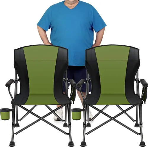 Paquete de 2 sillas de camping plegables de gran tamaño para adultos, soporta 450 libras, sillas de camping resistentes con bolsillos laterales,