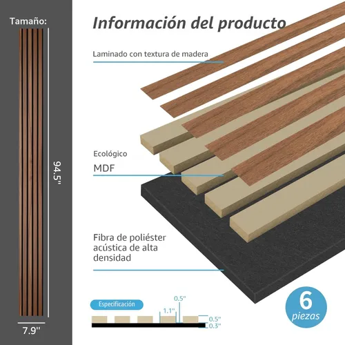 Miniatura 4 de Art3d Paneles acústicos de listones de madera de 6 piezas para decoración elegante y reducción de ruido, panel texturizado 3D para techo y pared