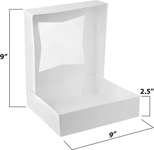 Miniatura 2 de MT Products Cajas blancas para pasteles de panadería de 9 x 9 x 2.5 pulgadas, cajas de panadería con ventana emergentes automáticas (paquete de 15)