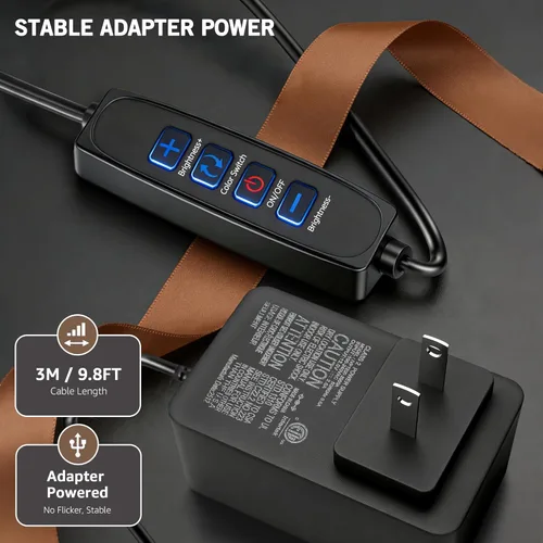 Miniatura 4 de NiceVeedi Paquete de 2 luces de fotografía de 25 W, anillo de luz regulable de 2900-7000 K con soporte para trípode, luz de video de estudio de 73