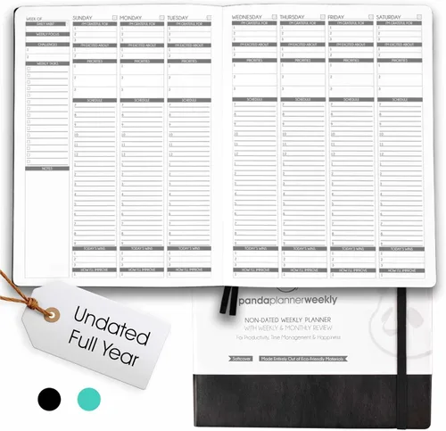 Panda Planner Agenda semanal 2025-2026, sin fecha, para oficina, escuela y hogar, cuaderno organizador de cuero vegano suave de 8 x 11 pulgadas con