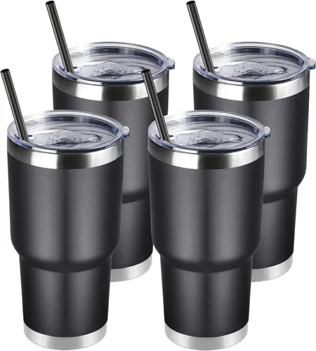 Miniatura 23 de DOMICARE Vaso de 30 oz con tapa y pajita, vasos de acero inoxidable a granel, aislado al vacío de doble pared para café, vaso duradero